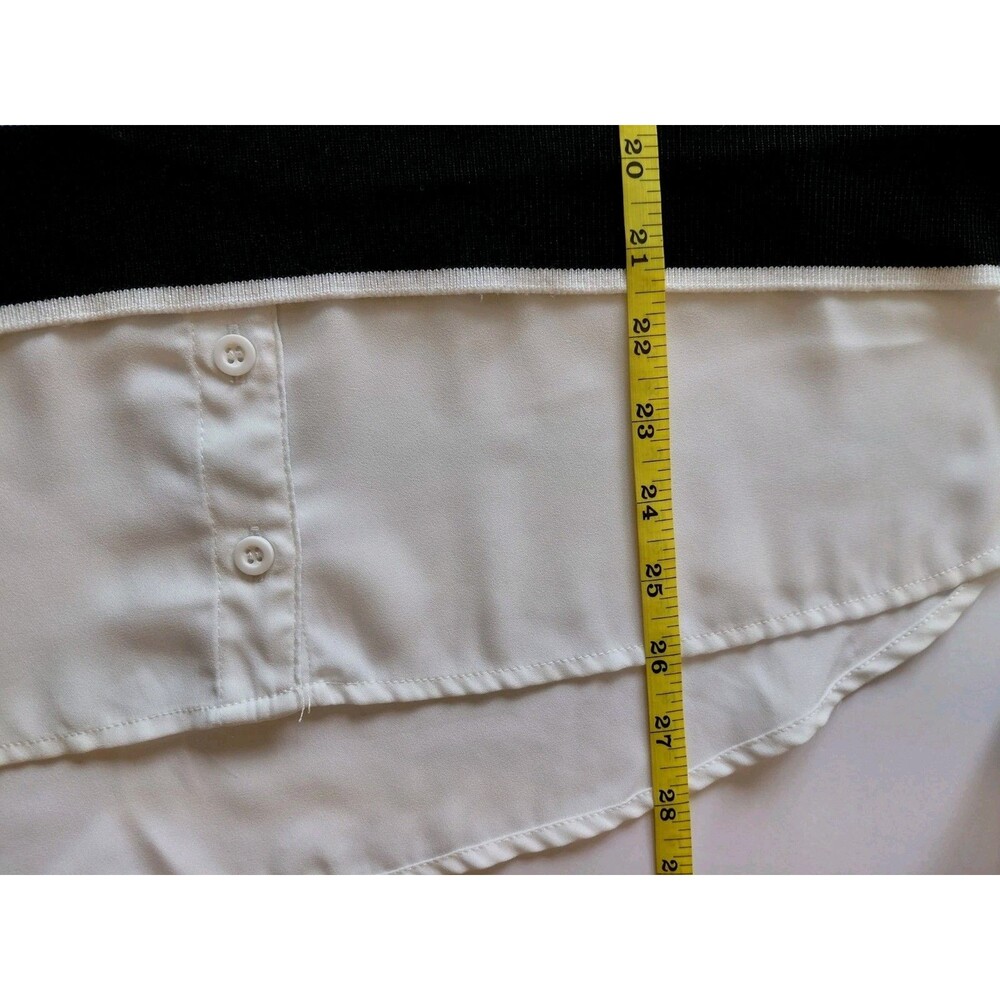 Adrianna Papell Size L Black Bishop Sleeve V-Neck Sweater White Collar and Tails - Picture 6 of 9